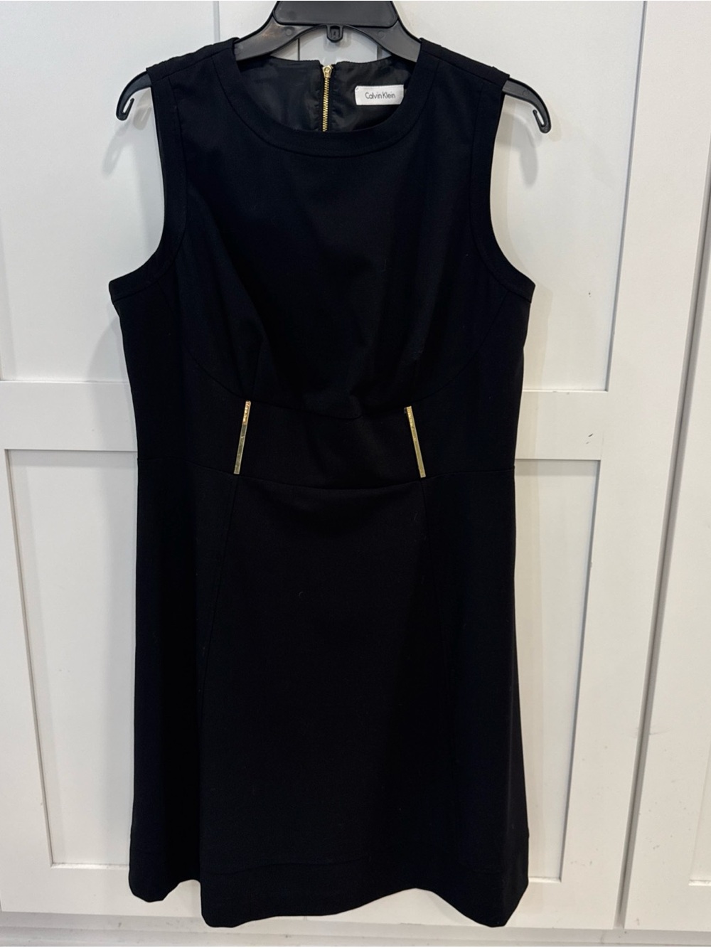 Calvin Klein Black Sleeveless Sheath Dress gold accents size 14